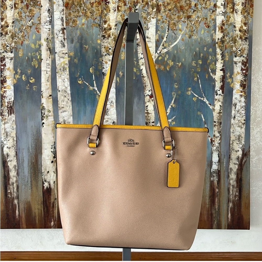 Coach Beige and Yellow Tote Bag